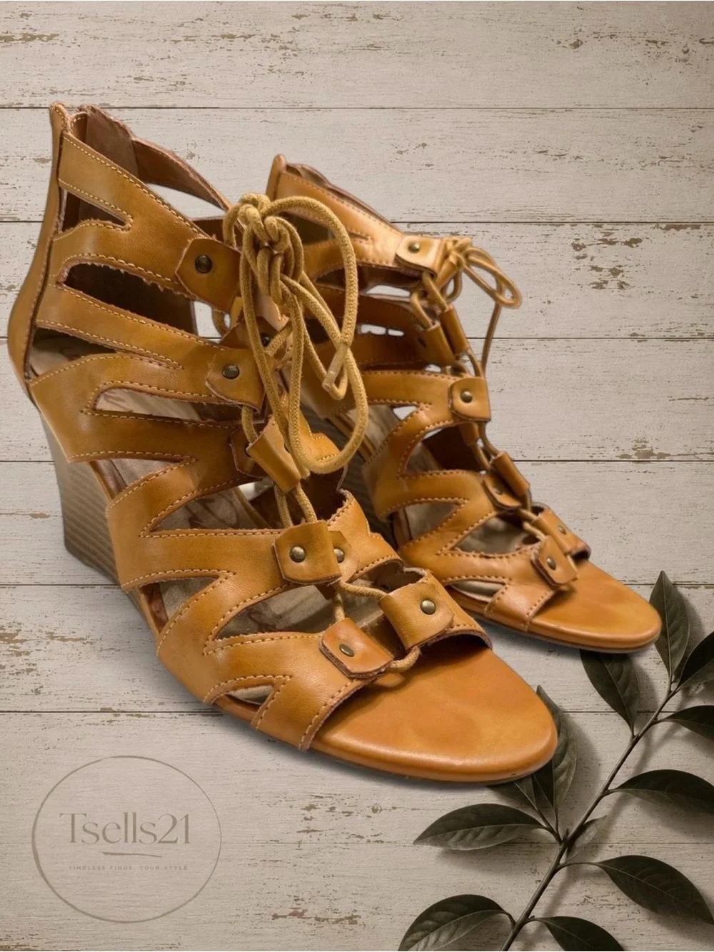 American Rag Tan Lace-Up Wedge Sandals - Size 8